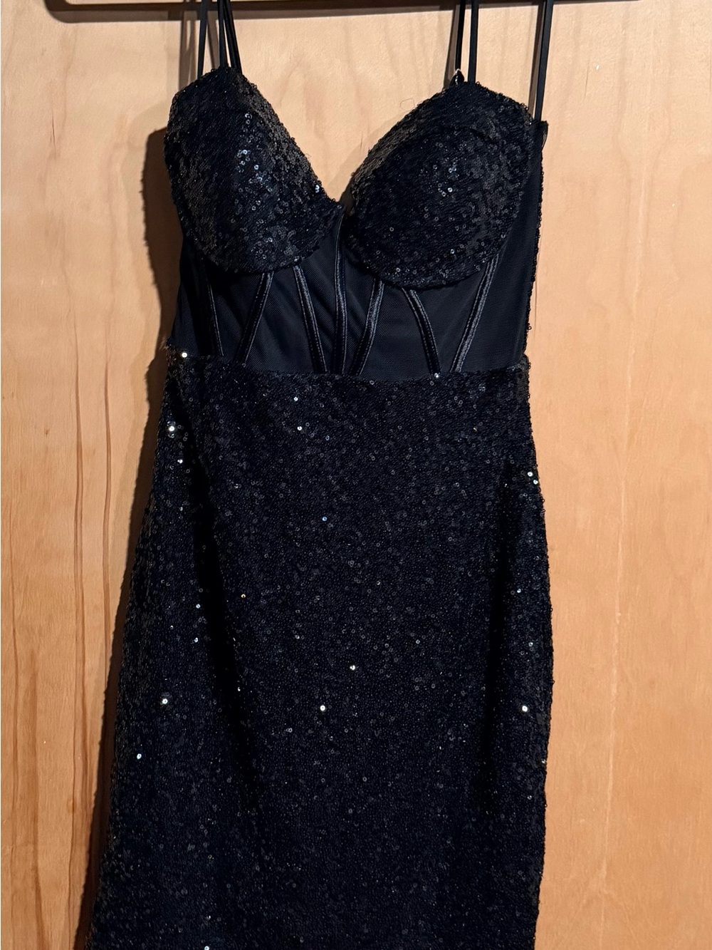 Windsor Black Sequin Bustier Strapless Evening Dress
